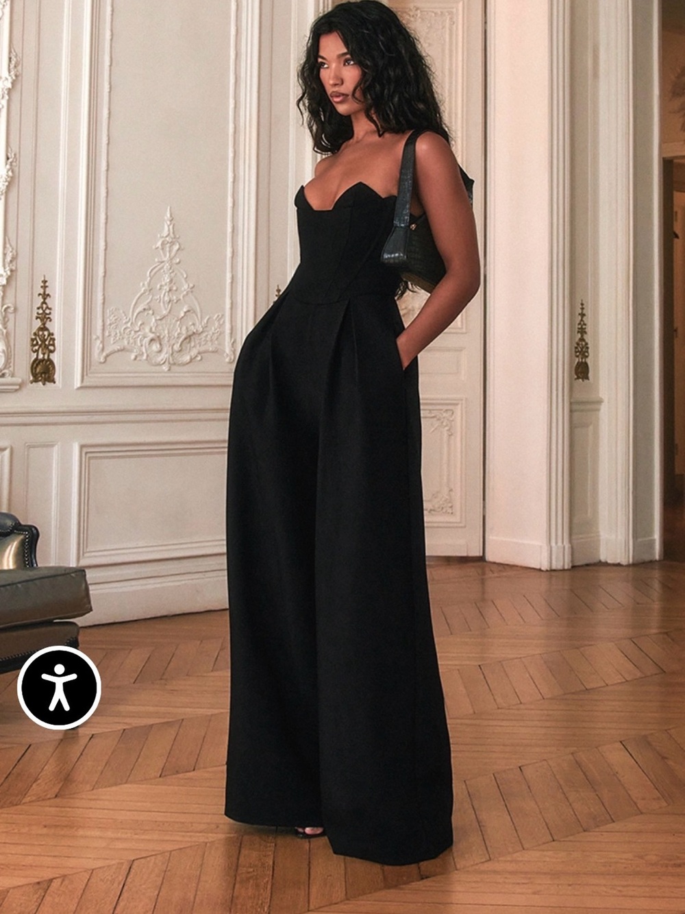 PrettyLittleThing Black Wide-Leg Corset Jumpsuit